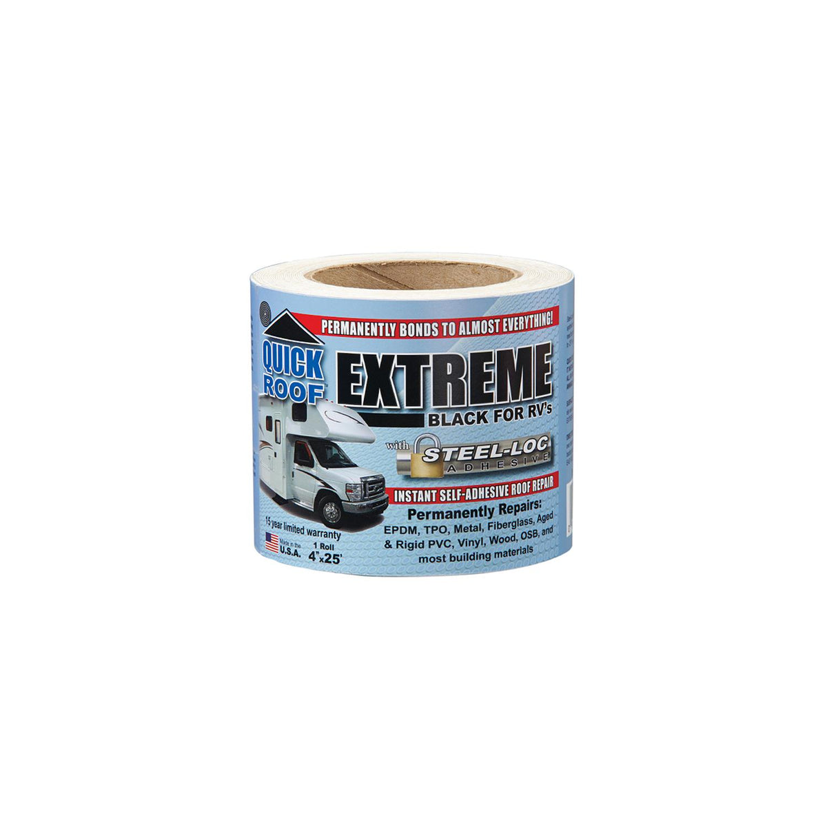 CoFair Products, Inc - Quick Roof Extreme B-UBE425 Instant Self-Adhesive Black Roof Tape for RV's, 4" x 25' -Modern Boat Sales & Service