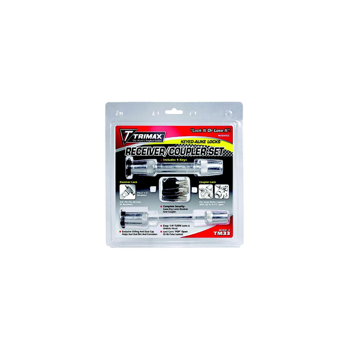Trimax TM33 Chrome T3 5/8" Receiver Lock & TC3 3 1/2" Span Coupler Lock -Modern Boat Sales & Service