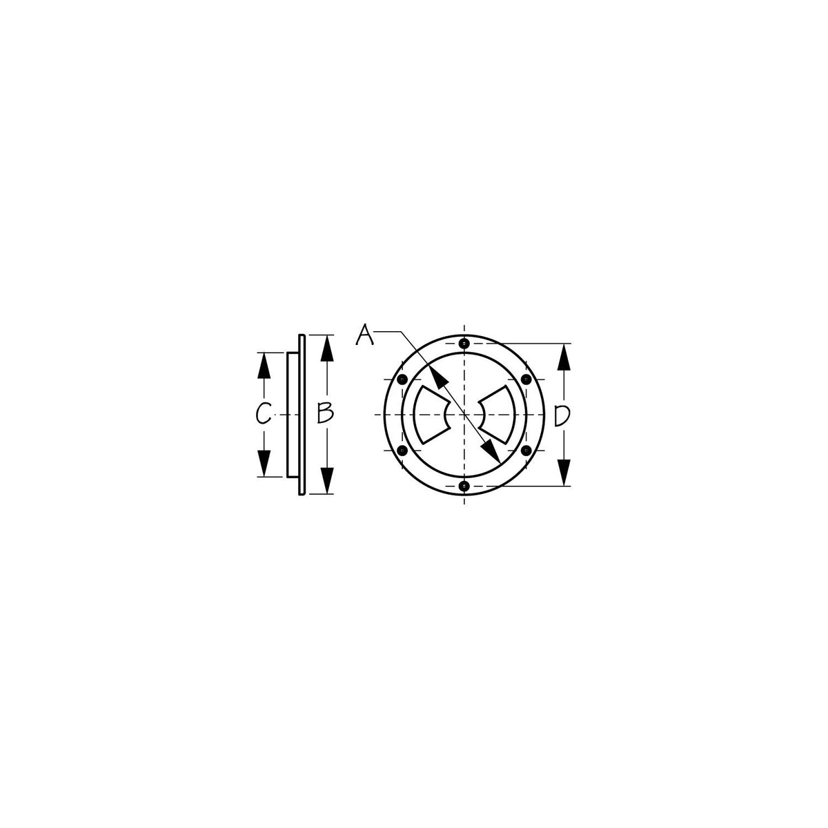 Seadog 3361551 Smooth Finish Quarter-Turn Deck Plate, Black, , A: 5-1/2" , B:6-3/4", C:5-3/8", D:6-1/8" -Modern Boat Sales & Service