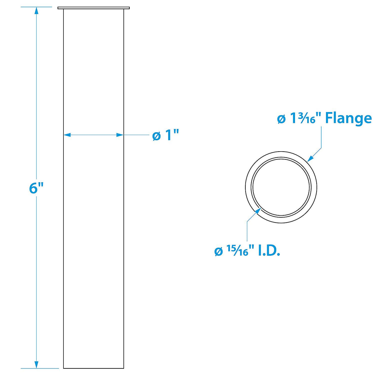 Seachoice 19111 Brass Drain Tube, 6 in. Long, 1 in. ID, 90-Degree Flange One End -Modern Boat Sales & Service