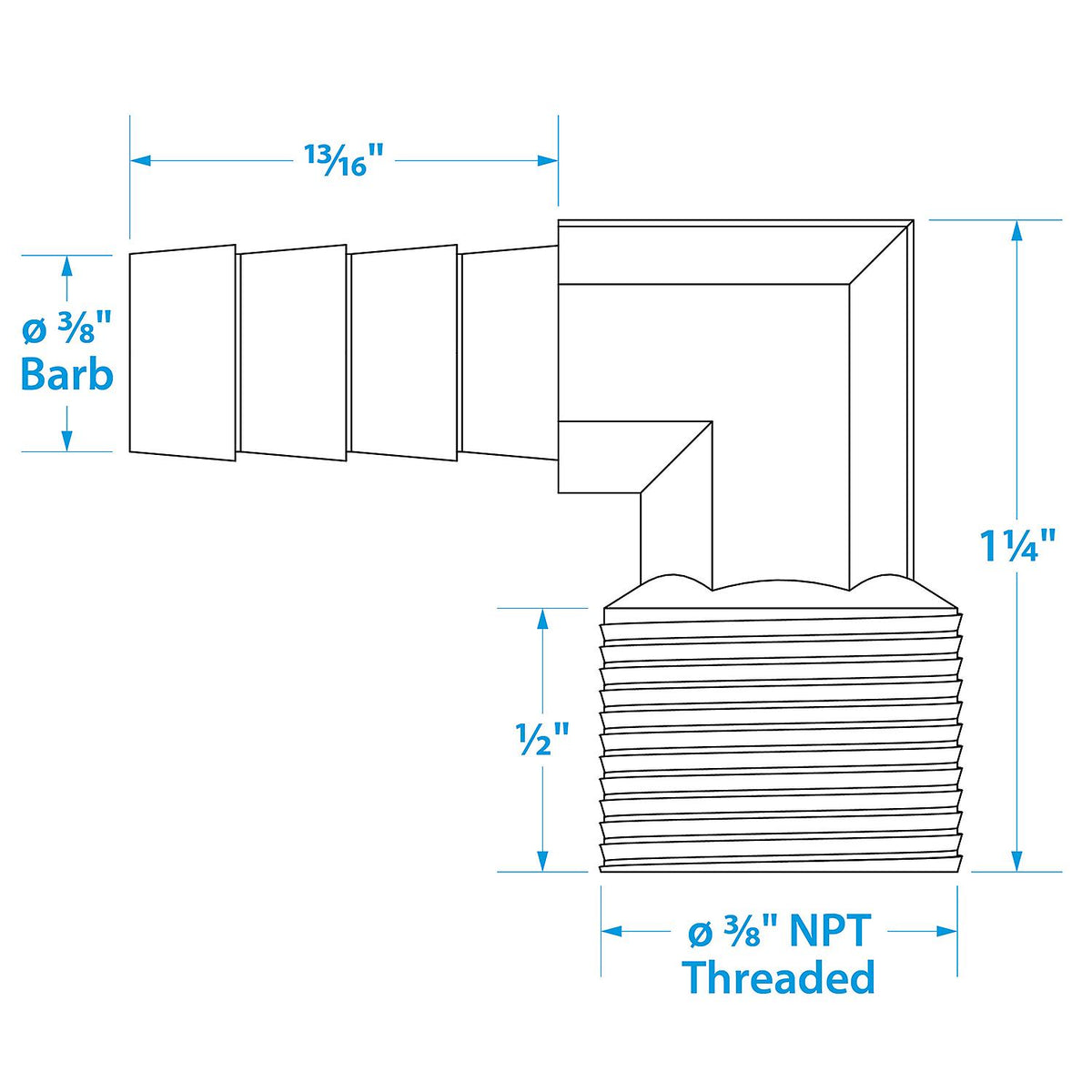 Seachoice 90-Degree Fuel Elbow, 3/8 In. With 3/8 In. Thread -Modern Boat Sales & Service
