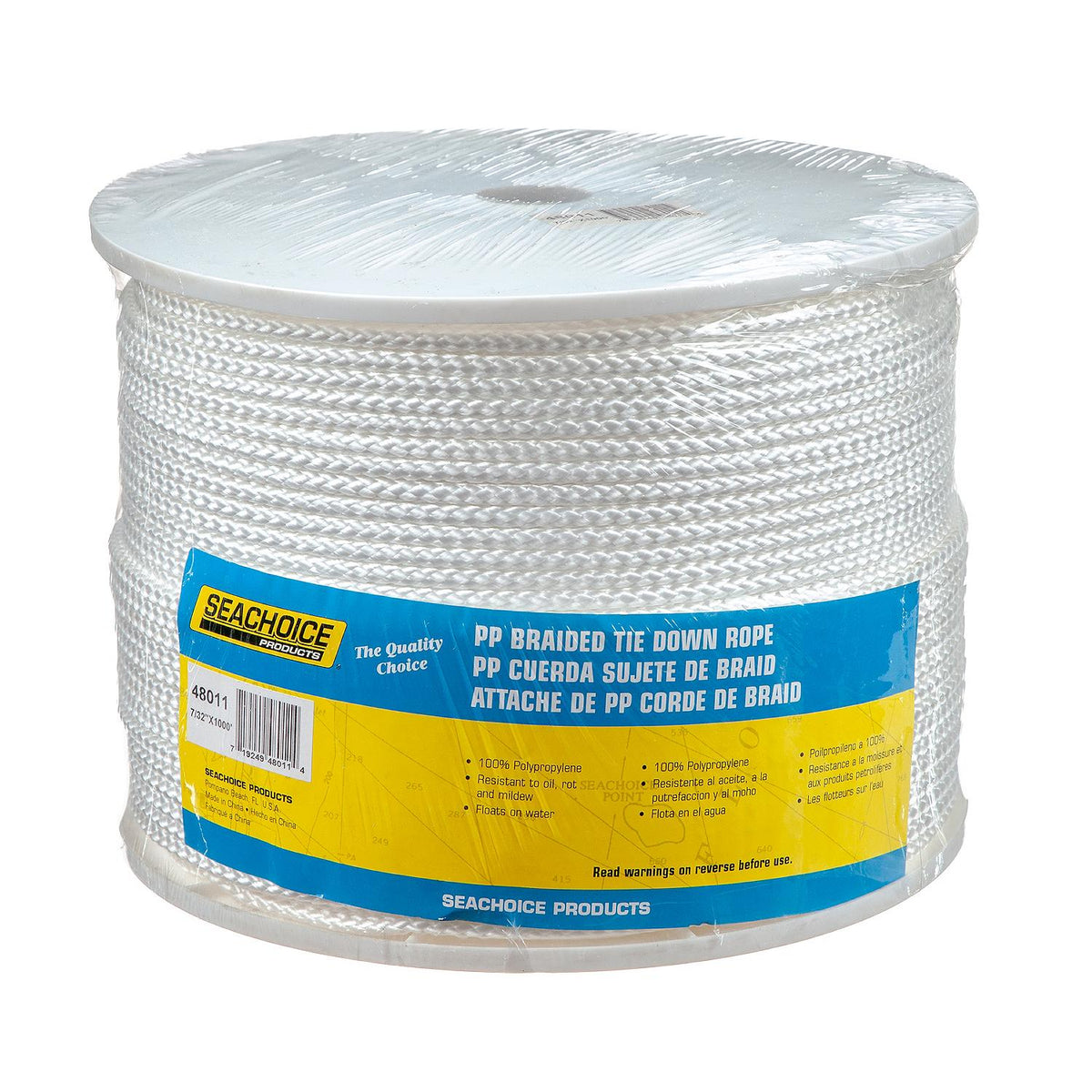 Seachoice Boat Tie Down Cord, White, 7/32 in. X 1,000 Ft., 825 Lbs. Tensile Strength, 8-Strand Braided Polypropylene -Modern Boat Sales & Service