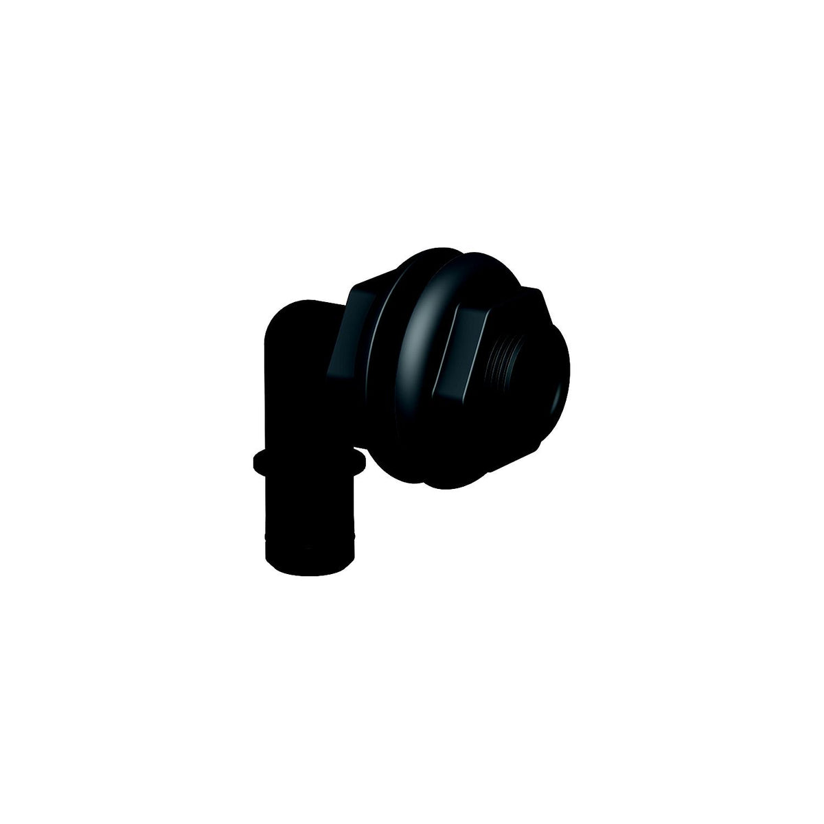 Flow-Rite MA007QLB Qwik-Lok Thru-Hull Fitting, 3/4", Black, Elbow Double Nut -Modern Boat Sales & Service