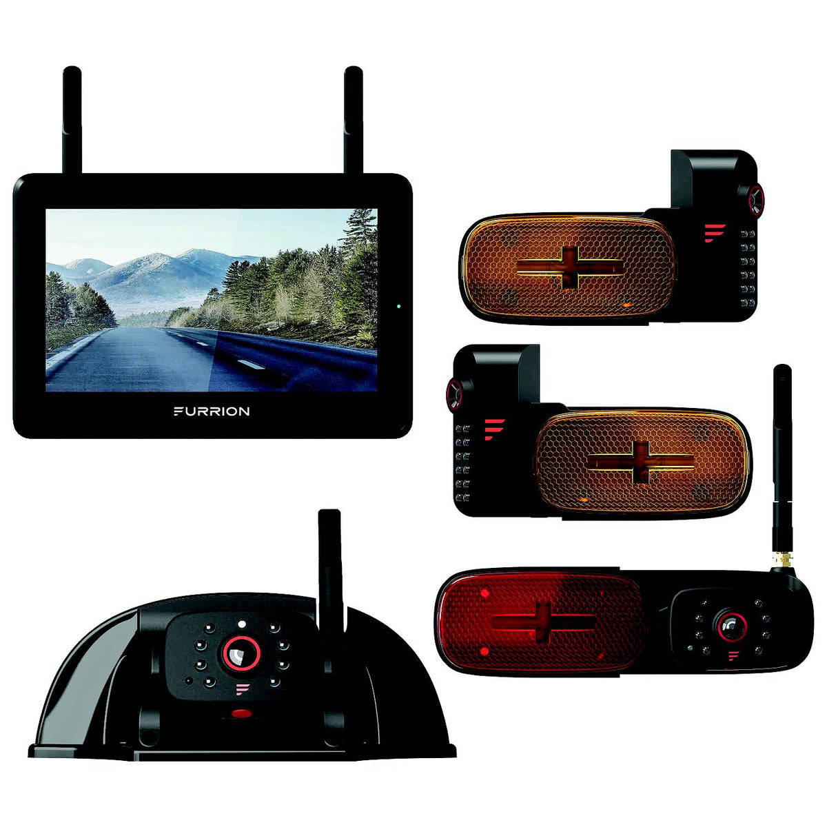 Furrion 2021124366 Vision S®+ RV Observation System - 7" Monitor, Side Cameras with LED Marker Lights, Sharkfin Camera, Rear Camera with LED Marker Light -Modern Boat Sales & Service