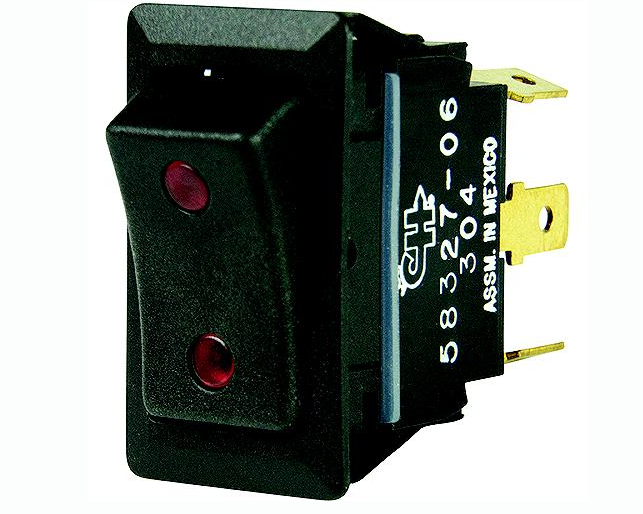 * 1001715 BEP Rocker Switch, On-Off-On, SPDT, 1/4" Blade Terminals, Illuminated Red (2 positions) / W5.5 -Modern Boat Sales & Service