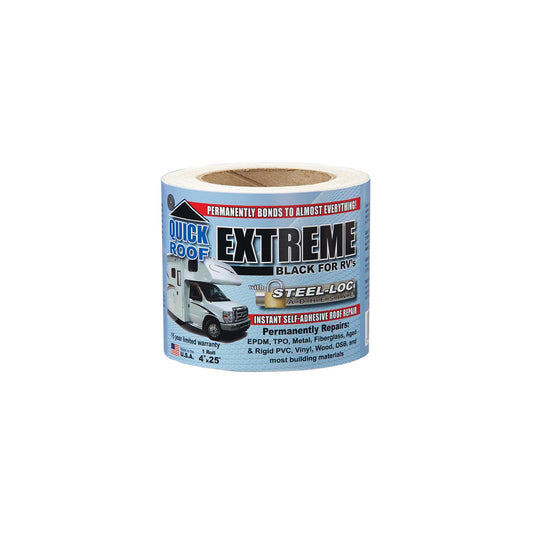 CoFair Products, Inc - Quick Roof Extreme B-UBE425 Instant Self-Adhesive Black Roof Tape for RV's, 4" x 25' -Modern Boat Sales & Service