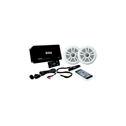 Boss 500 Watt/4 Channel Bluetooth Amplifier w/Pair Marine Speakers & USB Cable -Modern Boat Sales & Service