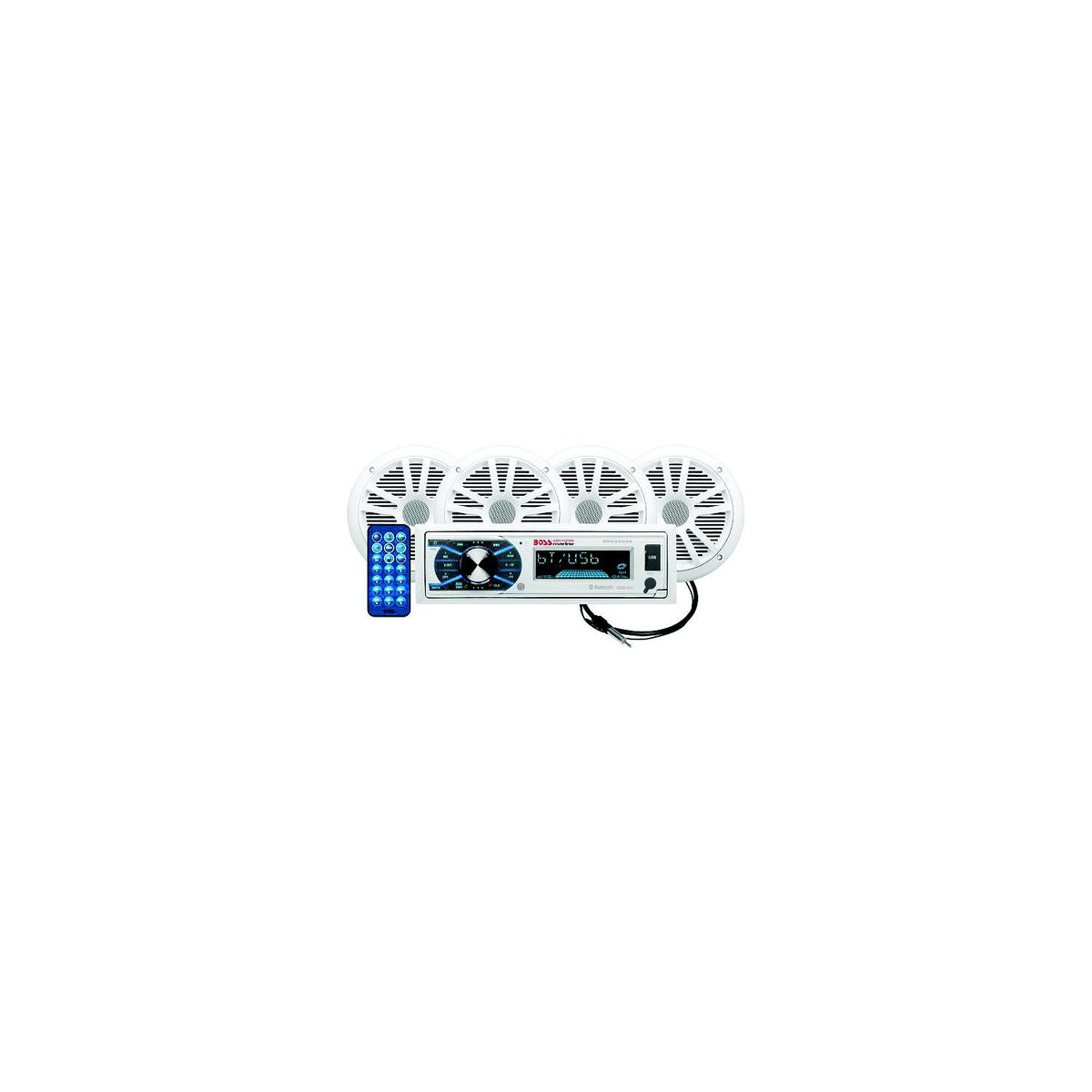 Boss Audio MCK632WB64 Single-DIN AM/FM Receiver w/ 2 Pair 6.5" Marine Speakers & Antenna, White -Modern Boat Sales & Service