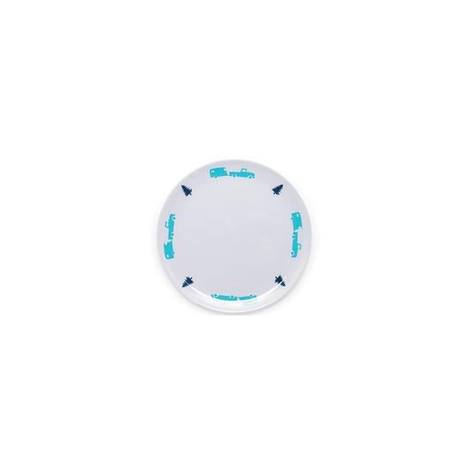Camco 53226 Melamine Dishware, Blue Tree & Truck Pattern, 7-3/4" Salad Plate -Modern Boat Sales & Service