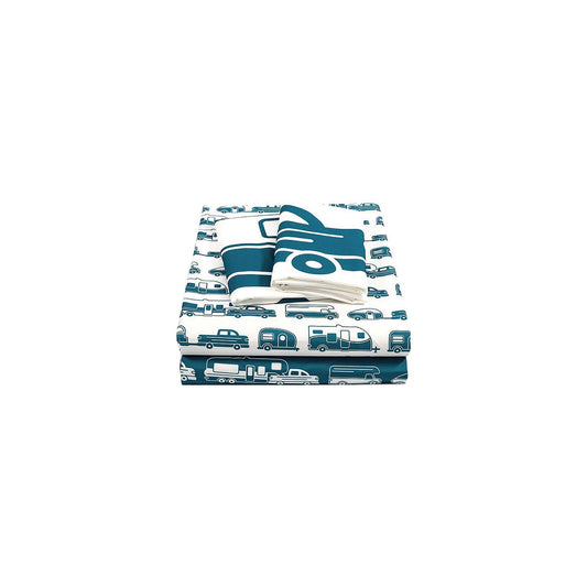 Camco 53298 Bed Sheets, Short Queen, Blue/white RV print -Modern Boat Sales & Service