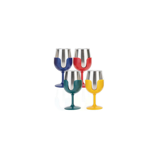 Camco 53465 Wine Tumblers, 8 oz., Navy, Red, Dark Green, Yellow , 4/pk Default Title -Modern Boat Sales & Service