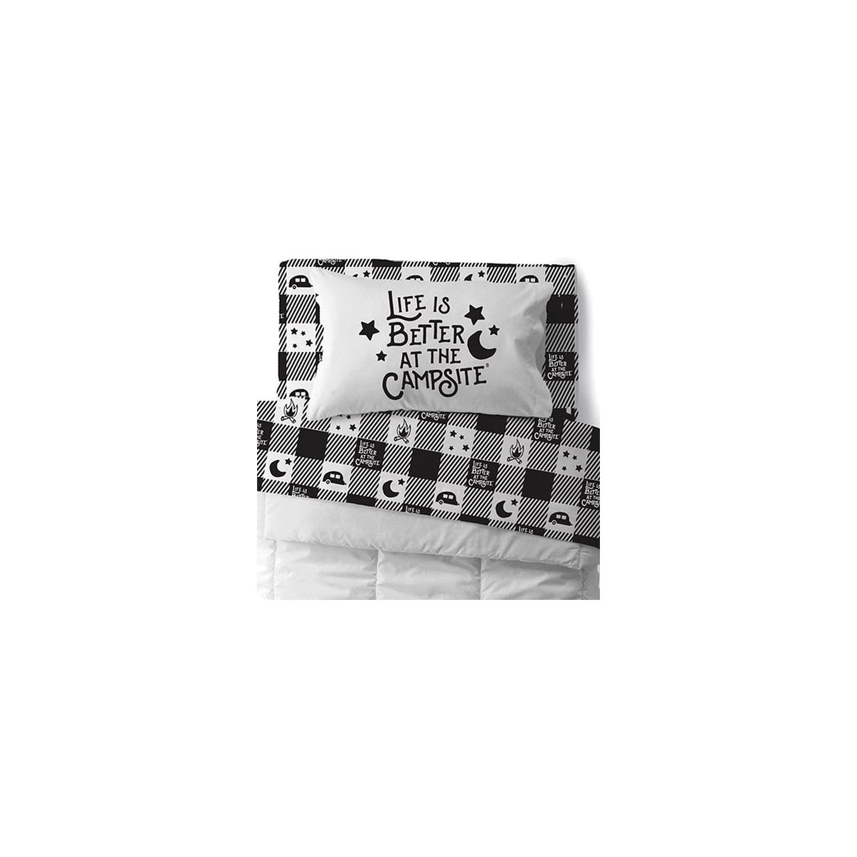 Camco 53475 Bed Sheets, Bunk, Buffalo Plaid, Blk/White -Modern Boat Sales & Service