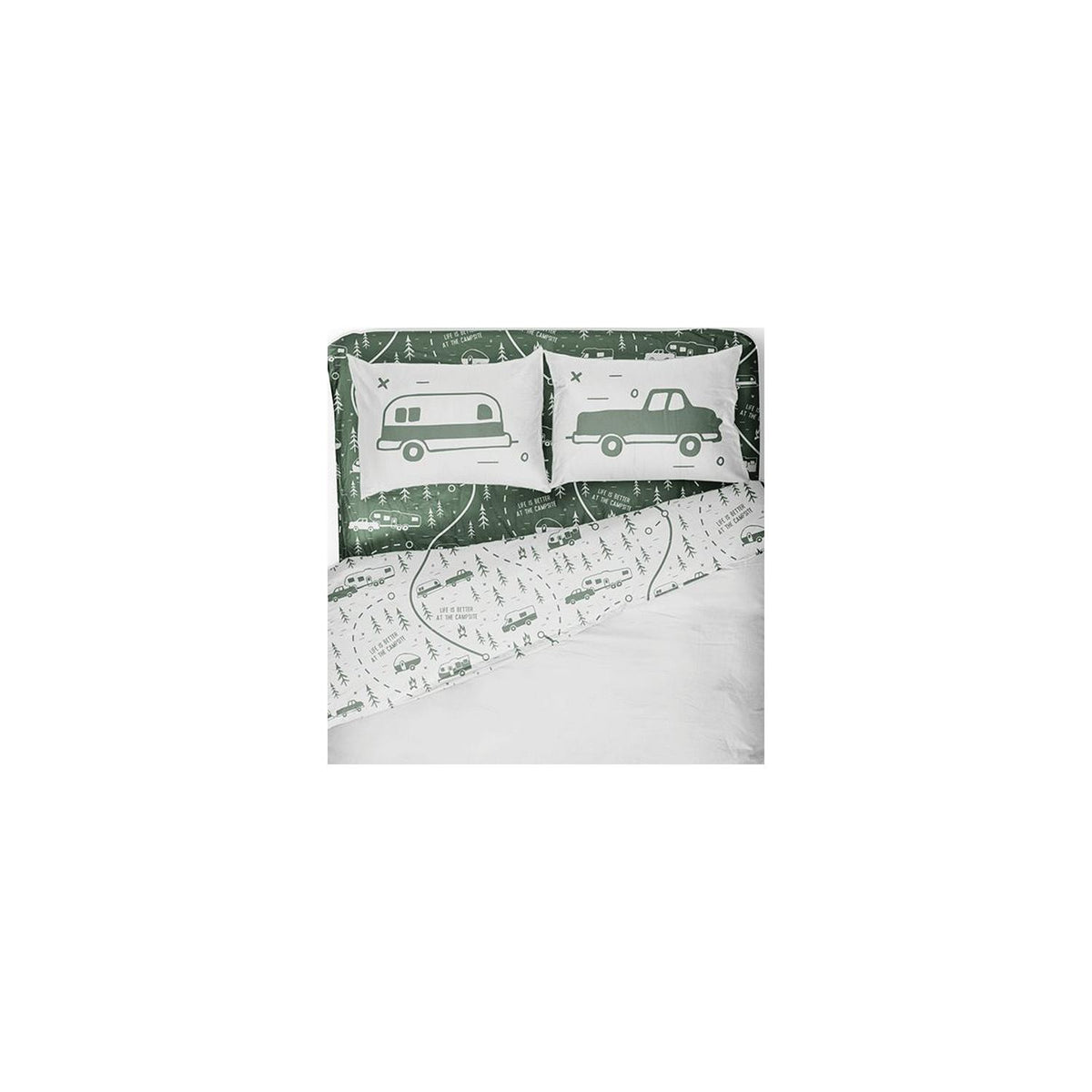 Camco 53476 Bed Sheets, Short Queen, Green Map -Modern Boat Sales & Service