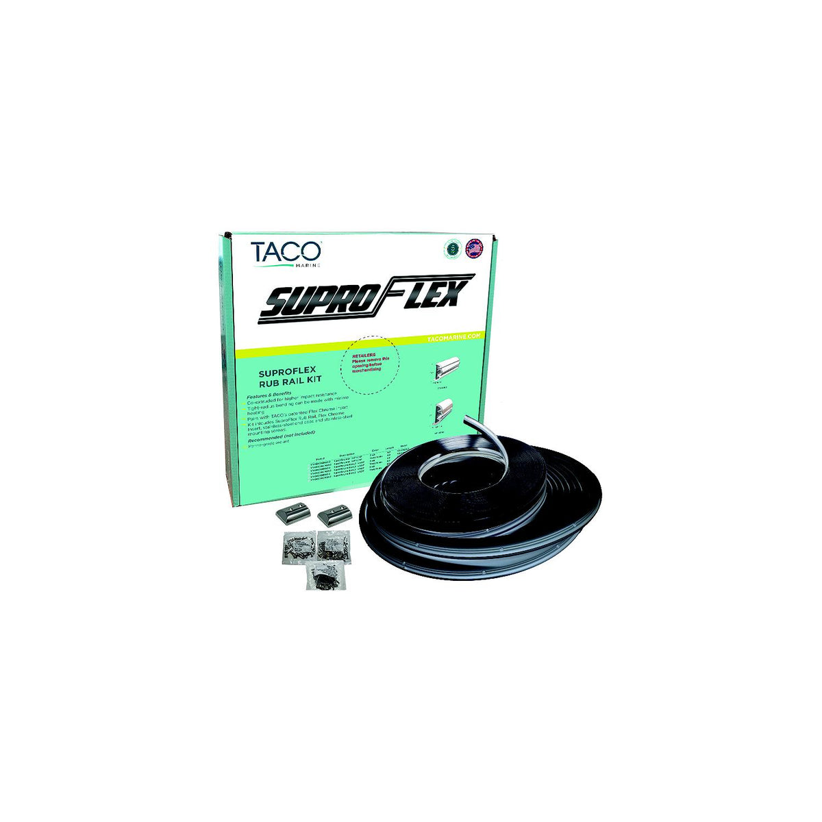 TACO V119993BBK802 Semi-Rigid SuproFlex Med.Rub Rail Kit w/Flexible Vinyl Overlay Insert, 2 x 1-1/4", Black -Modern Boat Sales & Service