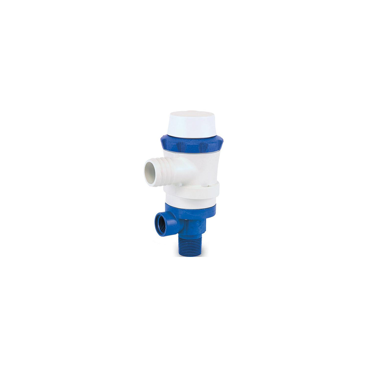 Shurflo 357-103-10 Anti-Airlock 12V 1,100 GPH 4.5 Amp White & Blue Piranha Dual Port Livewell Pump -Modern Boat Sales & Service
