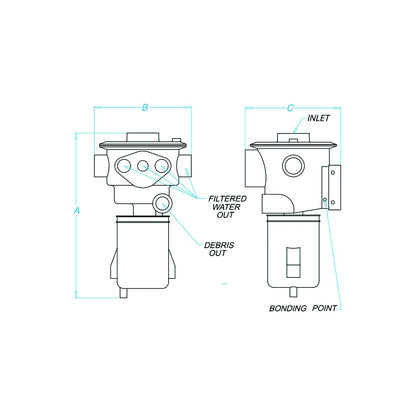 Groco 970150012 Hydromatic Self Cleaning Sea Chest and Strainer, Ports: 1/1/2" NPT A:13.2 ,B: 6.9 ,C:7.6, outlet: (1) 1/2". 2 3/4",(2) 1" Default Title -Modern Boat Sales & Service