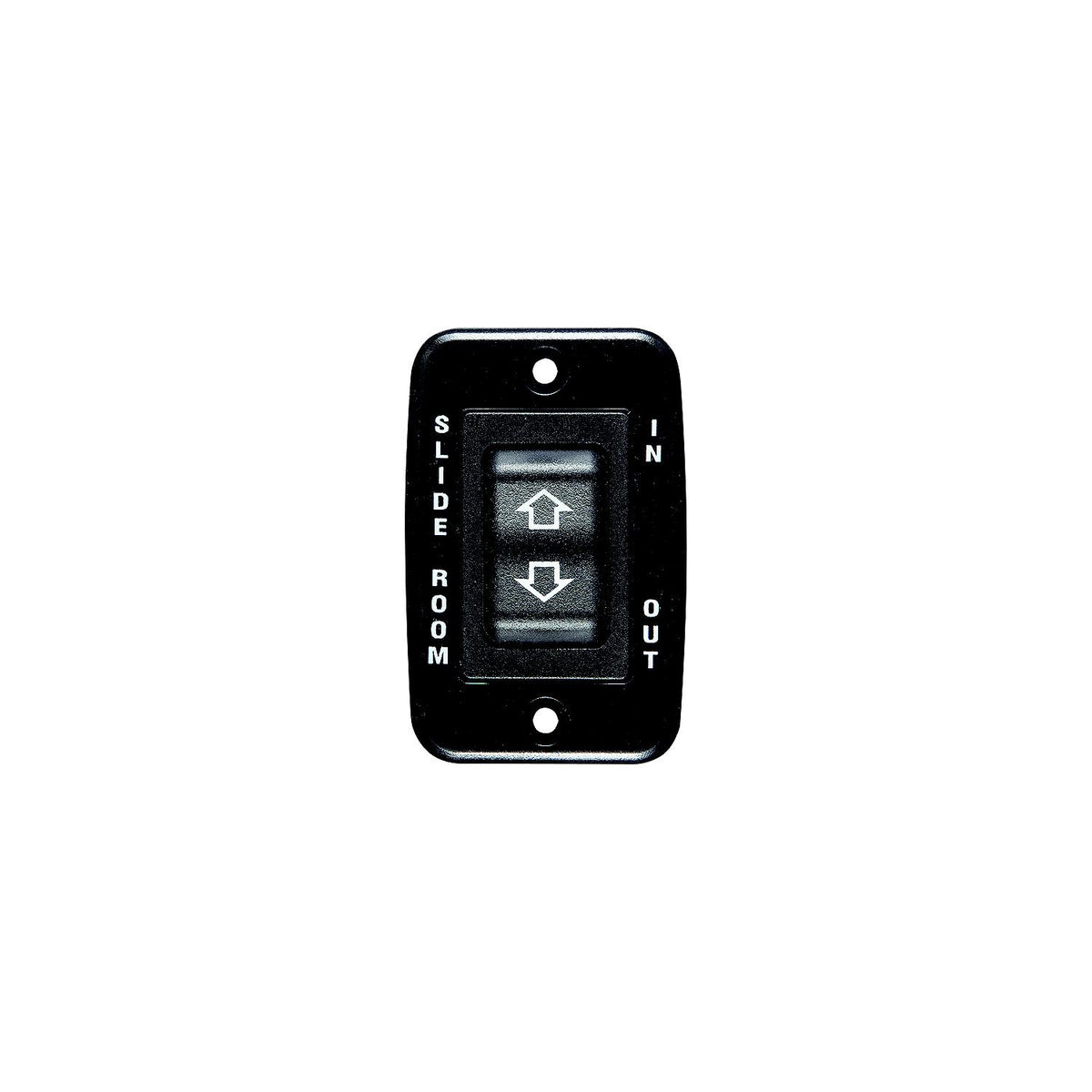 Black Contoured Switch - 20 Amp Continuous, 40 Amp Peak. Cut-Out 1.85"H x 2.3"W. Includes bezel w/text: "Slide Room". -Modern Boat Sales & Service