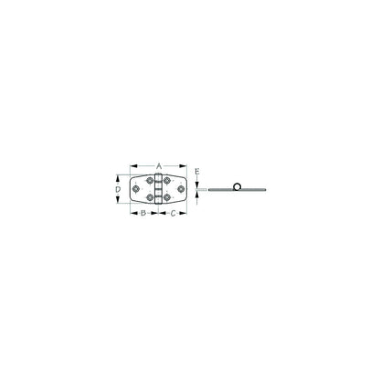 Sea-Dog 2035301 Dampening Door Hinge, #8 FH, Weight= .11/ .22 A= 2-7/8" , B=1-7/16", C=1-7/16" D=1-1/2", E=1/16" -Modern Boat Sales & Service