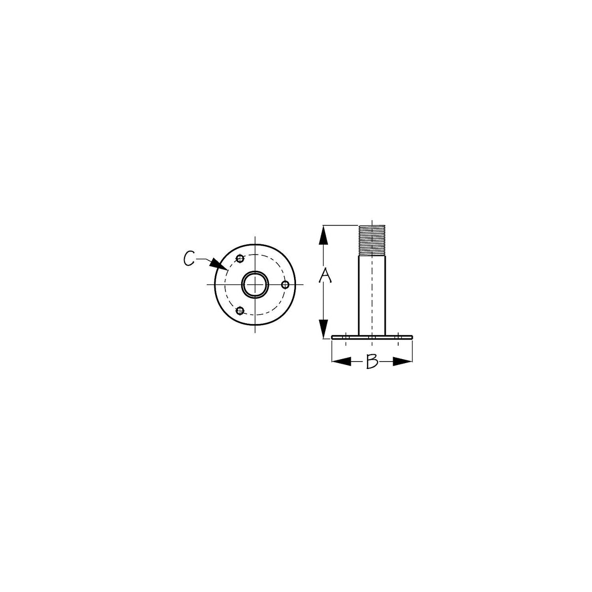 Sea-Dog 3295171 Fixed Antenna Base, A: 1-1/2", B:3", C: 2-1/4", 1/4" RH -Modern Boat Sales & Service