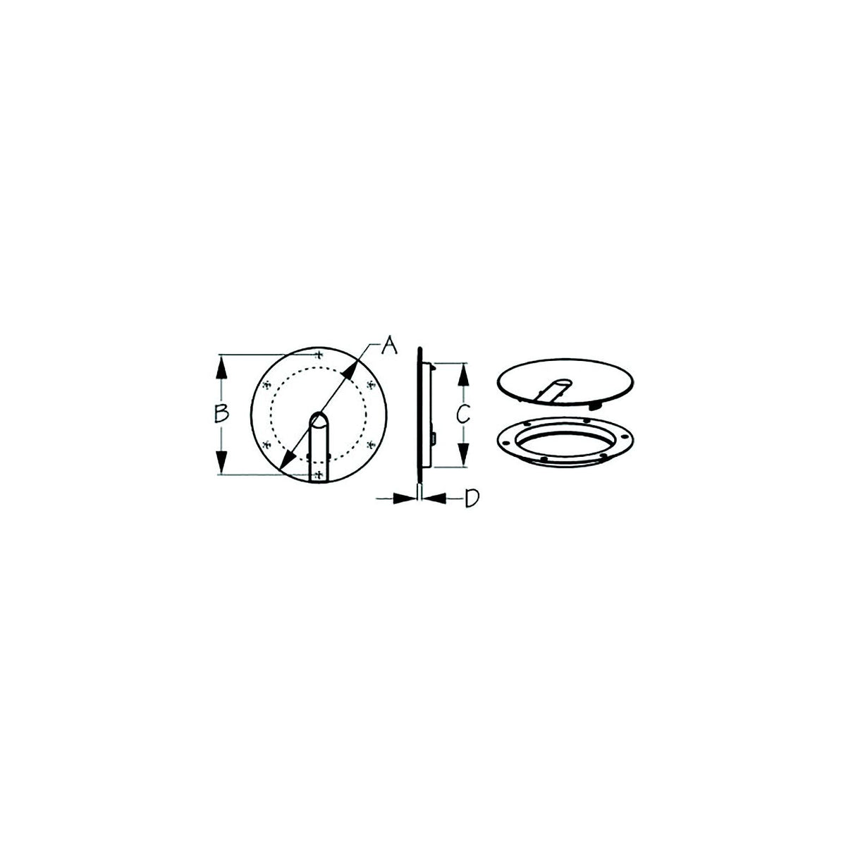 Sea-Dog 3364101 Low Profile Pop-Out Deck Plate, A: 6" , B:5-1/4", C=4-1/8", D: 3/16", White, #8 FH Default Title -Modern Boat Sales & Service
