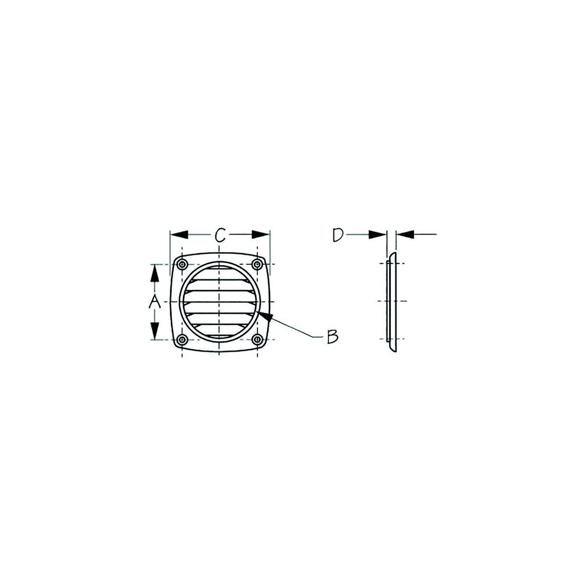 Sea-Dog 3373161 Flush Hose Vent, A: 2-13/16" , B:2-3/4", C:3-11/16", D:5/16", Hose/ Hole Size: Up to 3", Black Default Title -Modern Boat Sales & Service