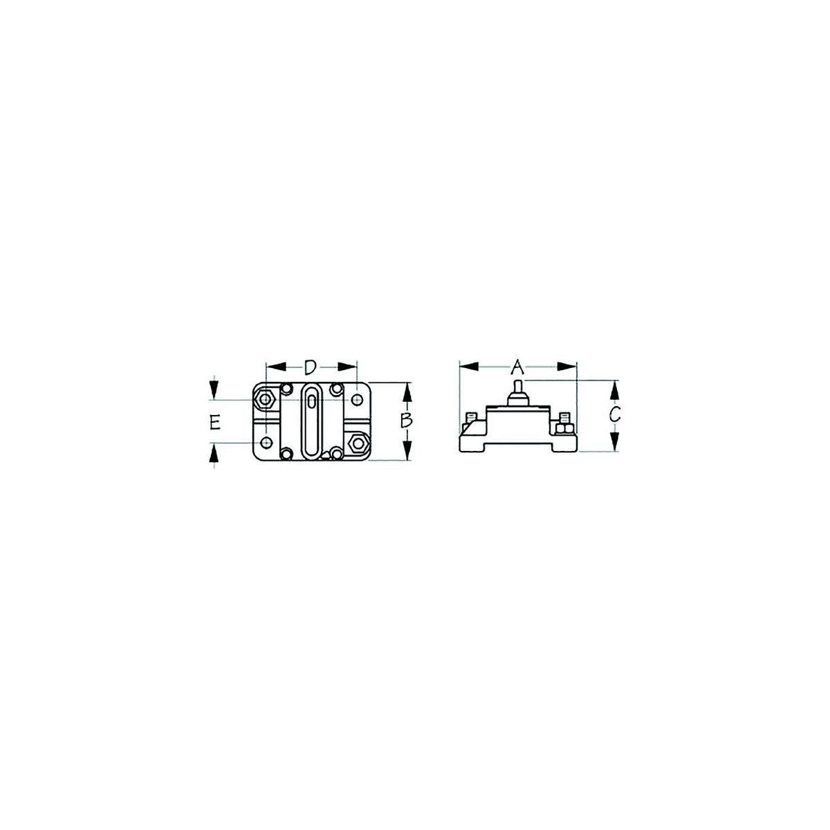 Sea-Dog 4208751 Hi-Amp Surface Mount Resettable Circuit Breaker, 70 amps, A=2-7/8" B=1-7/8" C=1-3/4" D=2-3/16" E=1-1/16", 48 Volts Default Title -Modern Boat Sales & Service