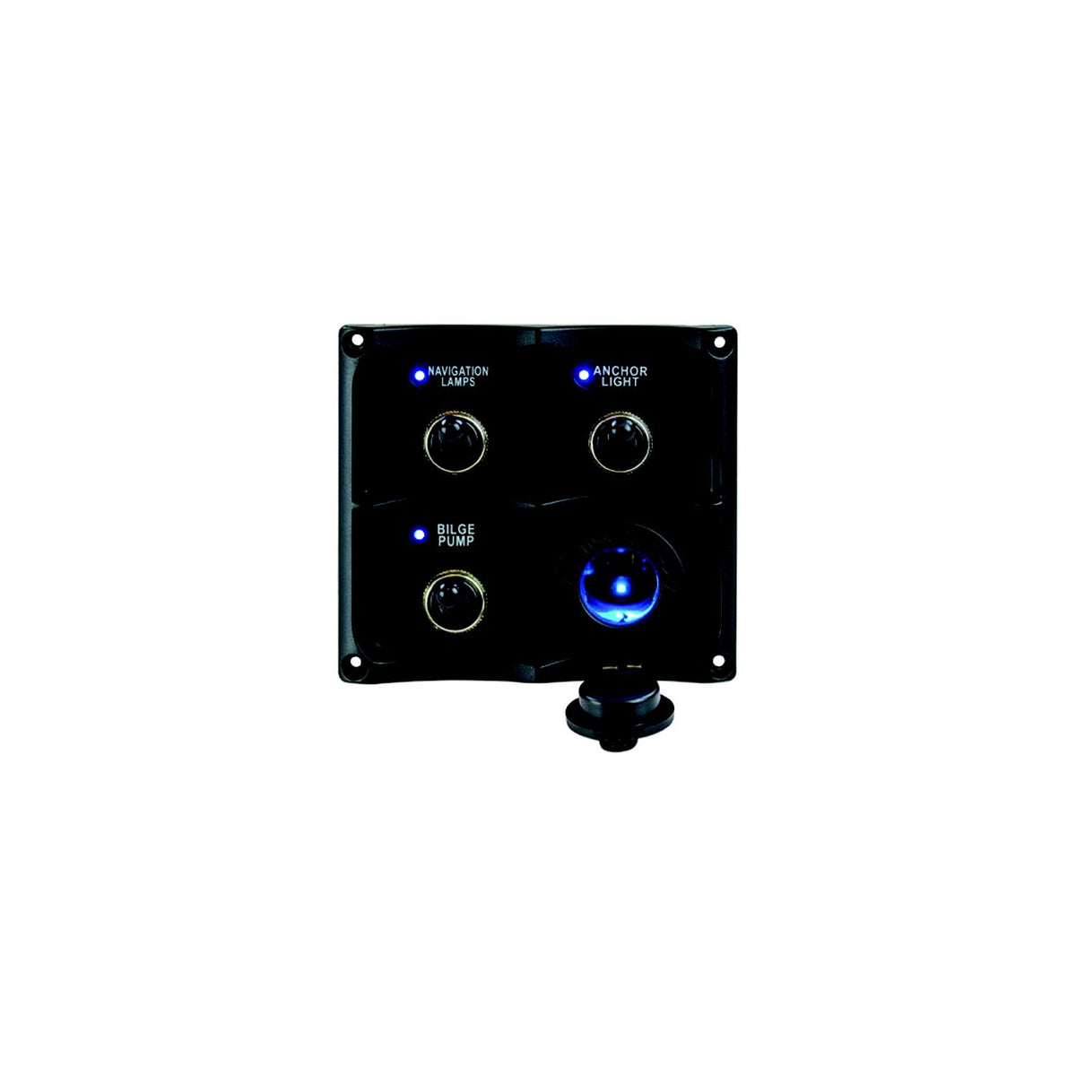 Seadog 424623-1 Water Resistant Toggle Switch Panel w/3 Switches & Power Stocket -Modern Boat Sales & Service