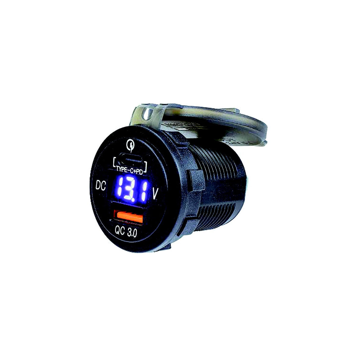 Seadog 4265111 USB 3.0 & USB-C Power Socket with Voltmeter, A:1-7/16" B: 1-1/2" C:1-1/8", Volts: 8-32 Default Title -Modern Boat Sales & Service