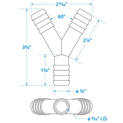 Seachoice 3-Way Y Fitting, Fits 3/4 in. ID Hose, Black Plastic -Modern Boat Sales & Service