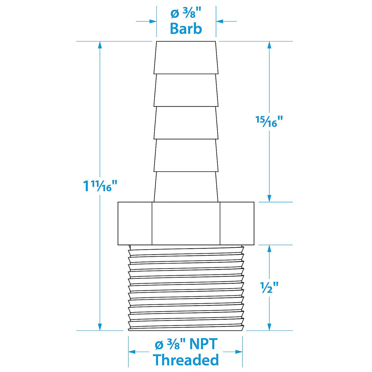 Seachoice Male Hose Barb, 3/8 In. With 3/8 In. Thread -Modern Boat Sales & Service