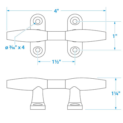Seachoice Hollow Base Cleat, Chrome-Plated Zinc, 4 in. Long -Modern Boat Sales & Service