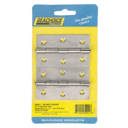 Seachoice 34921 Marine-Grade Butt Hinges, 18-8 Stainless Steel, 3 in. X 2 in., Pack of 2 Default Title -Modern Boat Sales & Service