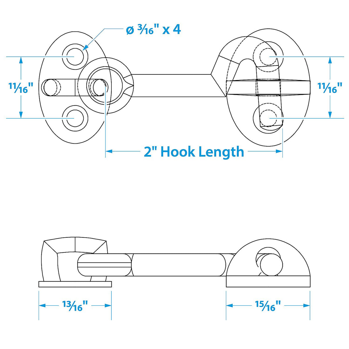 Seachoice Chrome-Plated Cast Brass 2 in. Marine Cabin Door Hook w/ #6 Fastener Default Title -Modern Boat Sales & Service