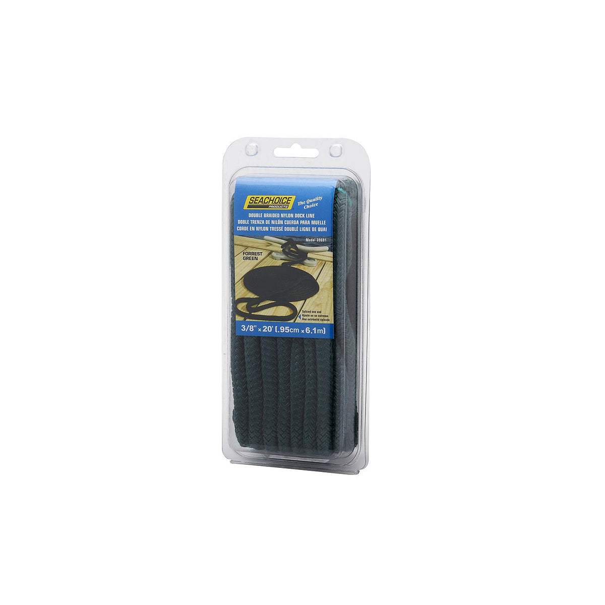 Seachoice Double-Braid Nylon Dock Line w/ Eye Splice, Pre-Shrunk, Heat Stabilized, 3/8 In. X 20 Ft., Forest Green -Modern Boat Sales & Service
