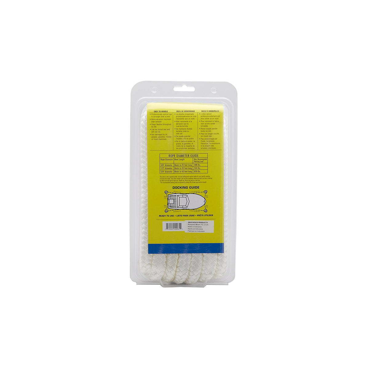 Seachoice Double-Braid Nylon Dock Line w/ Eye Splice, Pre-Shrunk, Heat Stabilized, 5/8 In. X 20 Ft., White Default Title -Modern Boat Sales & Service