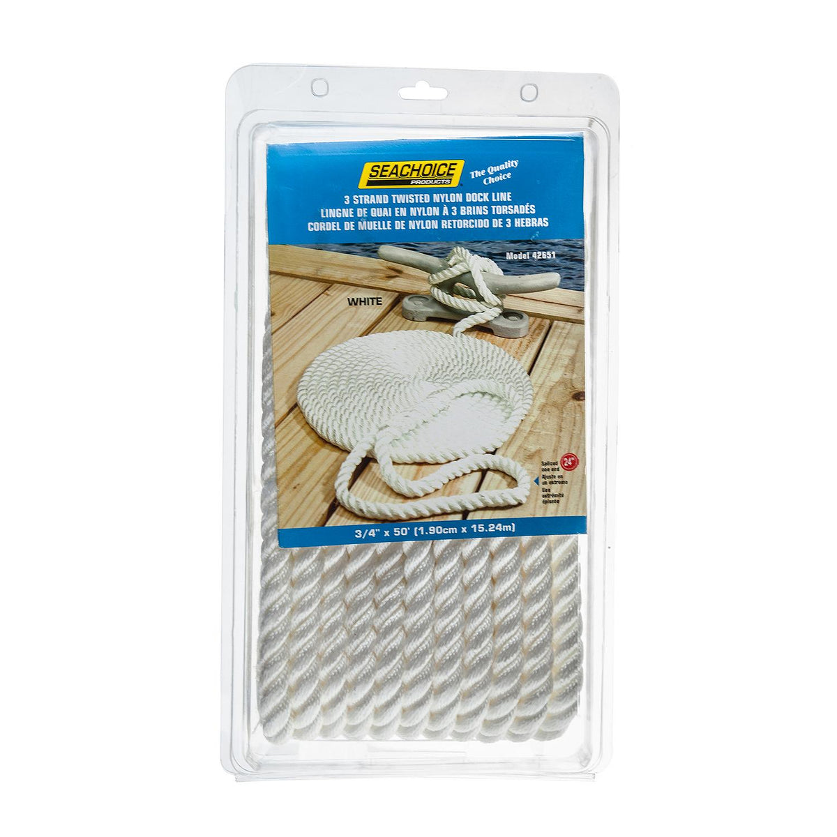 Seachoice High Quality Dock Rope for Boating - 3-Strand Twisted Nylon Line, Â¾-Inch x 50 Feet, White -Modern Boat Sales & Service