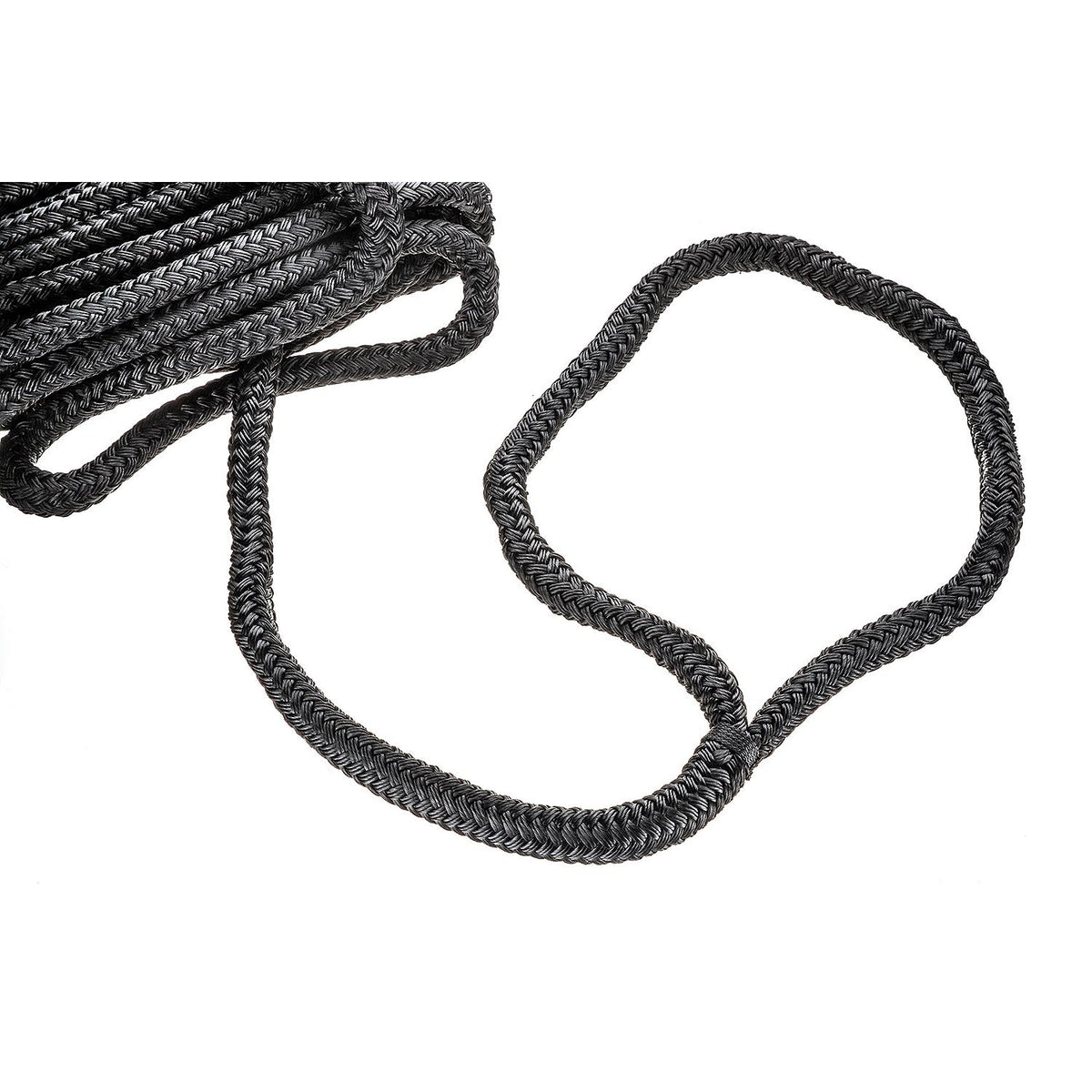 Seachoice 46961 Double-Braid Nylon Dock Line w/ Eye Splice, Pre-Shrunk, Heat Stabilized, 5/8 In. X 30 Ft., Black -Modern Boat Sales & Service