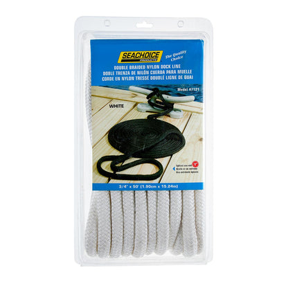 Seachoice Double-Braid Nylon Dock Line w/ Eye Splice, Pre-Shrunk, Heat Stabilized, 3/4 In. X 50 Ft., White Default Title -Modern Boat Sales & Service