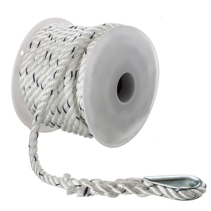 Seachoice 47691 Boat Anchor Line Rope, 3-Strand Twisted, Nylon, White/Blue, 3/8 in. X 50 Ft. Default Title -Modern Boat Sales & Service