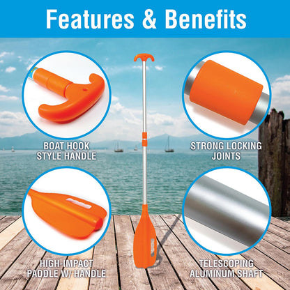 Seachoice Emergency Multi-Purpose Telescoping Boat Hook and Paddle, Orange, 26-72 In. -Modern Boat Sales & Service