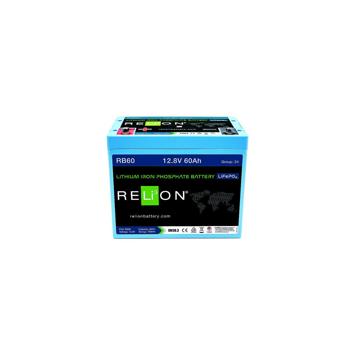 RELiON RB60 LiFePO4 Lithium Iron Phosphate 12V Battery, Group 24 -Modern Boat Sales & Service