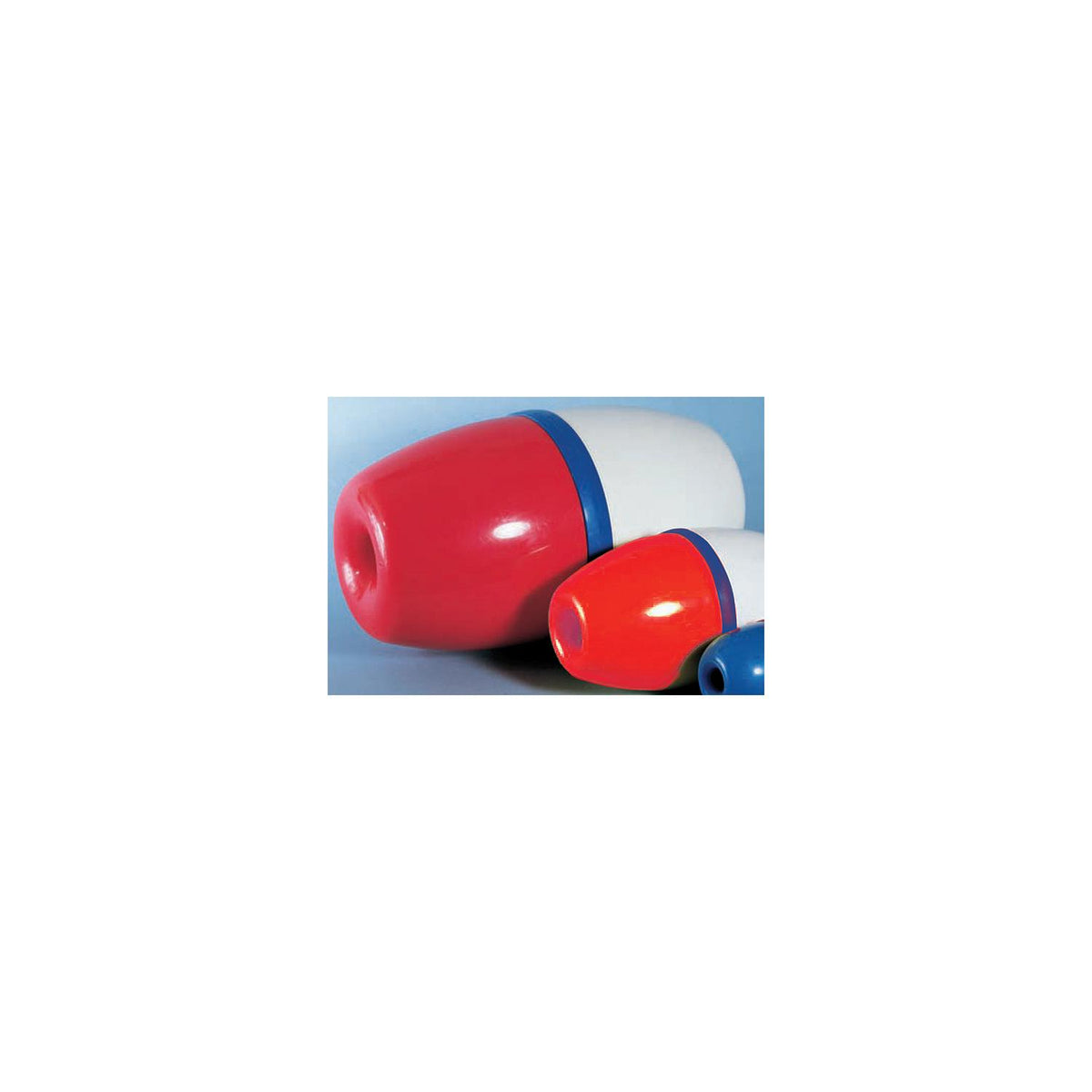 Jim-Buoy 1502 Lok-On Rope Float 5" Dia. X 9" L - Red and White With Blue Center Band -Modern Boat Sales & Service