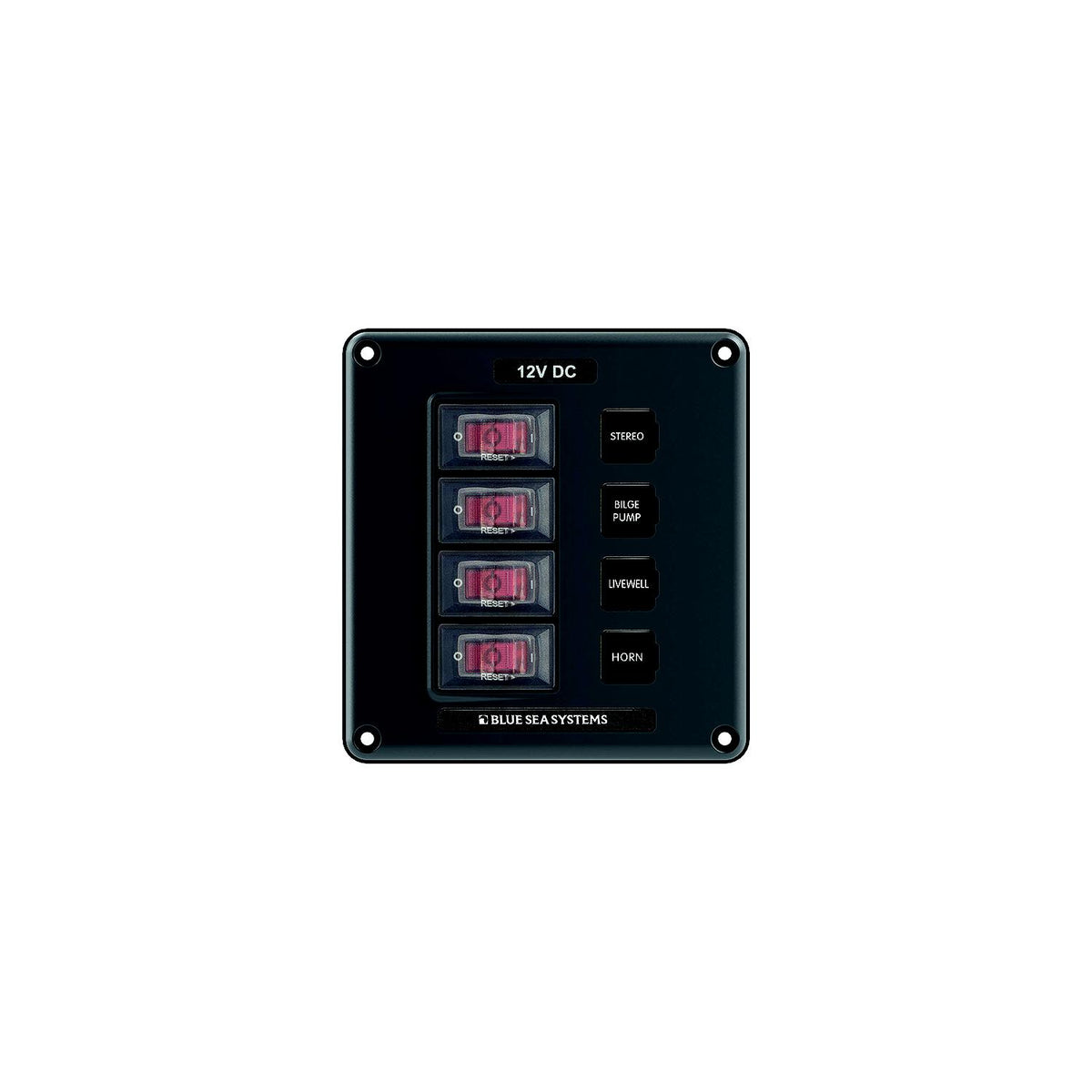 Blue Sea 4320 Water-Resistant Circuit Breaker Switch Panel, 4 Position -Modern Boat Sales & Service