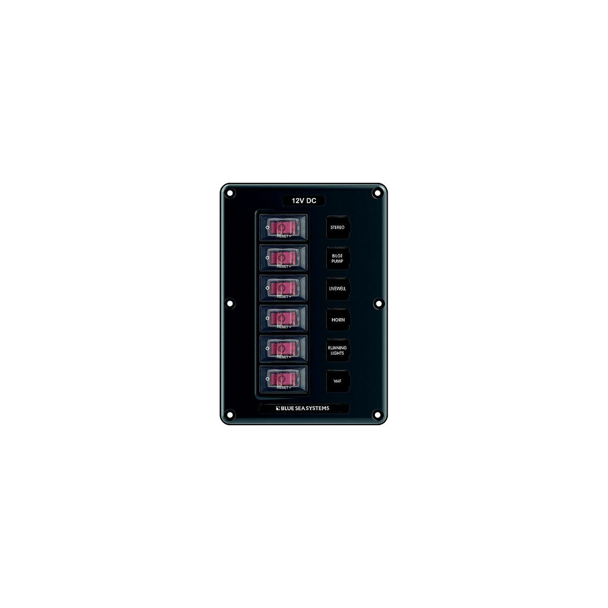 Blue Sea 4322 Water-Resistant Circuit Breaker Switch Panel, 6 Position -Modern Boat Sales & Service