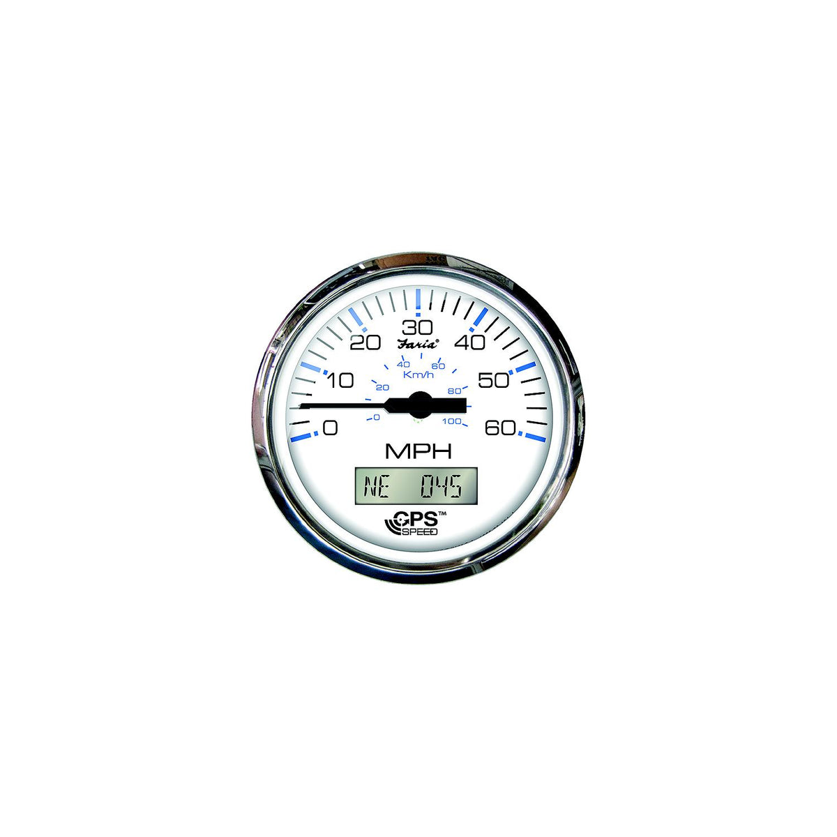 Faria 33826 Chesapeake SS White 4" Gauge - 60 MPH GPS Speedometer With LCD, Compass -Modern Boat Sales & Service