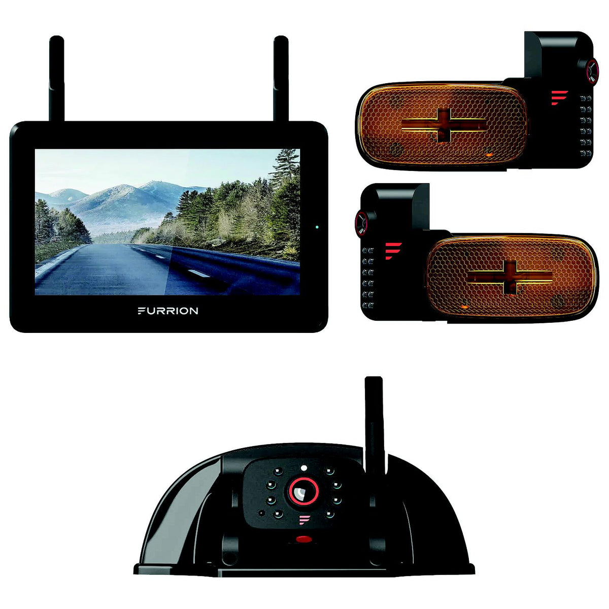 Furrion 2021124369 VisionÂ SÂ®+ RV Observation System- 7" Monitor, side Cameras with LED Marker Lights, Sharkfin Camera -Modern Boat Sales & Service