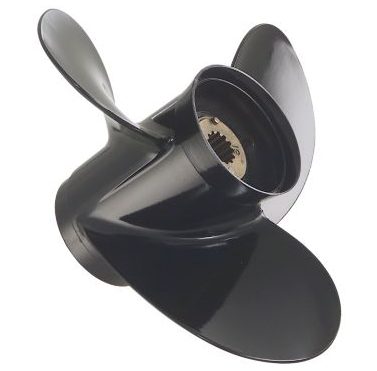 * QA3150R Black Diamond 3-Blade Aluminum Propeller - 9" diameter x 10" pitch, Right Hand Rotation, 7.5 HP - 28 HP Various Makes/Models w/Pin Drive, Black Finish/30A -Modern Boat Sales & Service