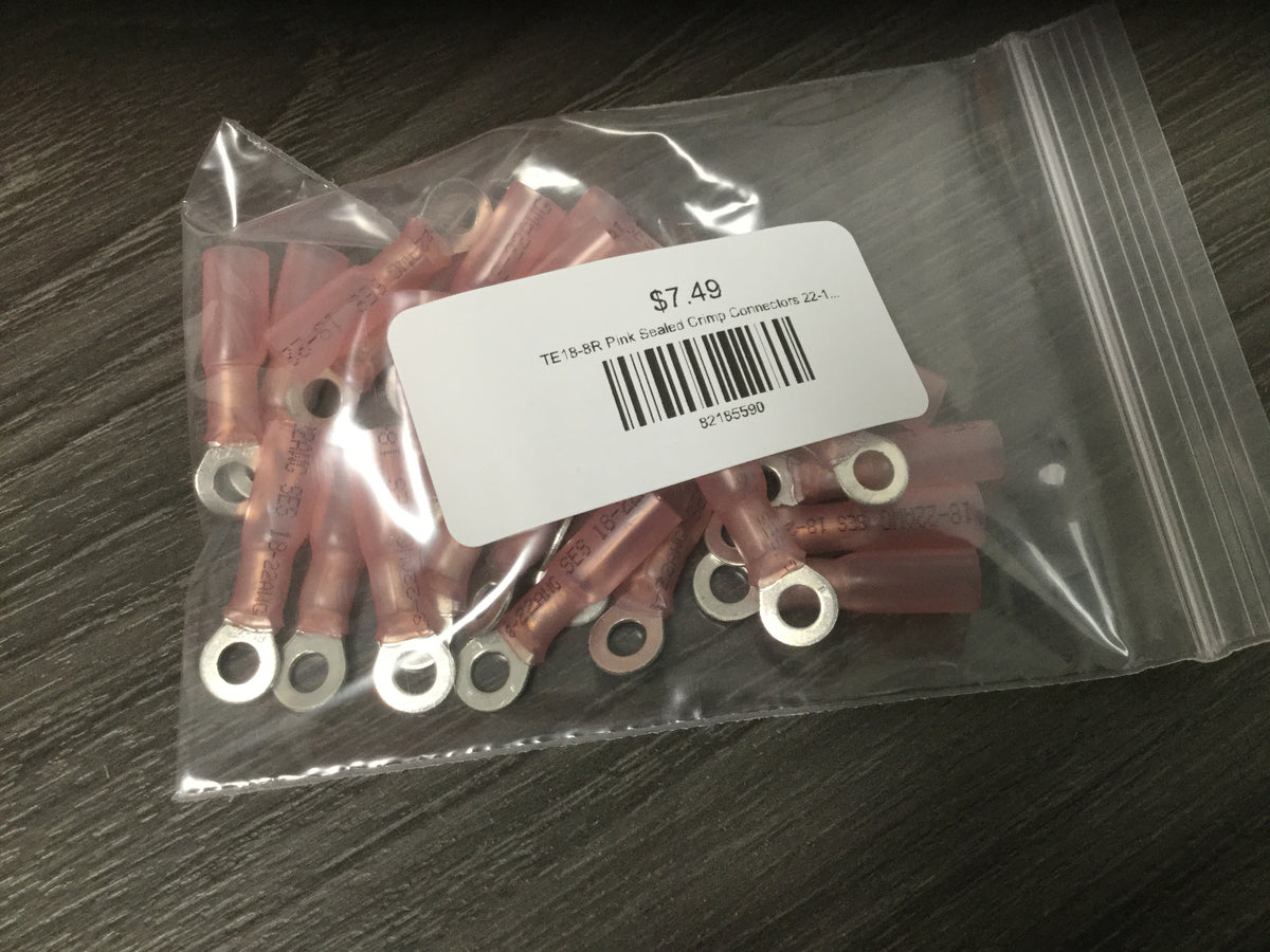 310399 Small Pink Rings Sealed Crimp Connectors 22-18 AWG, #8 Stud , red, 25 per bag/F3-DRAWER#28 -Modern Boat Sales & Service