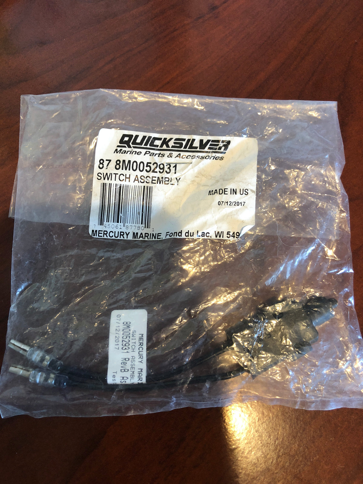 * 8M0052931 MERCURY MARINE OUTBOARD QUICKSILVER Switch Assembly/Drawer #192 -Modern Boat Sales & Service