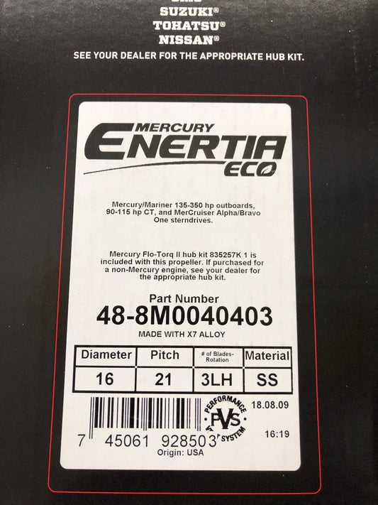 * 8M0040403 Enertia Eco Prop LEFT Handed 16x21LH SS 8M0151258 / 45E -Modern Boat Sales & Service